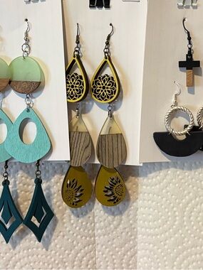 18 Pair Wood Earrings and 2 Pair Costume Earrings